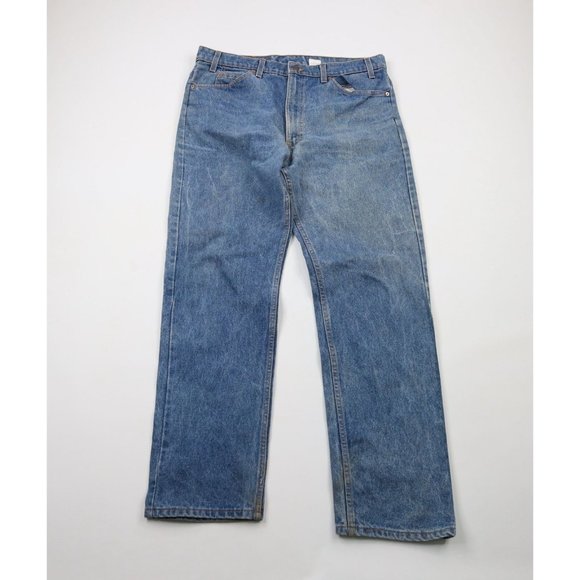 Vintage 90s Levis 505 Orange Tab 38x32 Distressed Straight Leg Denim Jeans USA